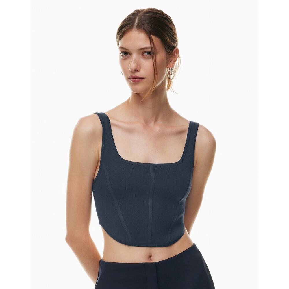 ☀️Blooming Jelly Black Square Neck Cropped Corset Bustier Tank Top Size L NWT